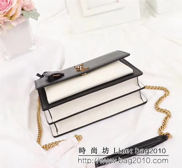 YSL聖羅蘭 高級定制 原單牛皮黑白配色牙籤紋鏈條包 442906 YAS1043